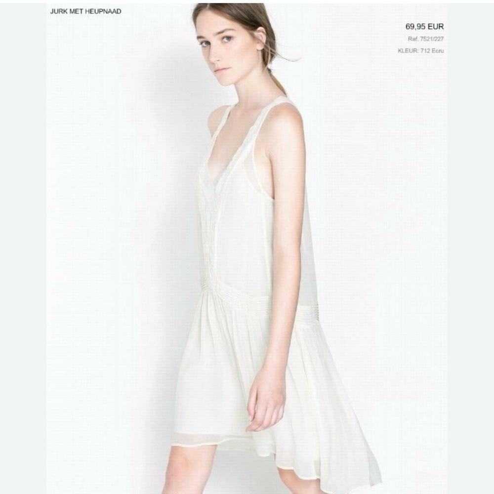 Zara White Embroidered Drop Waist Sheer Boho Dress - XS-Small - Picture 3 of 13